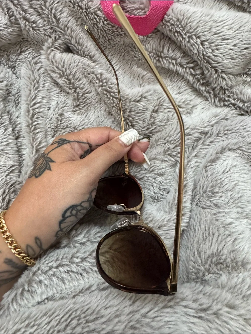 Women's Brown Round Sunglasses with Gold Accent